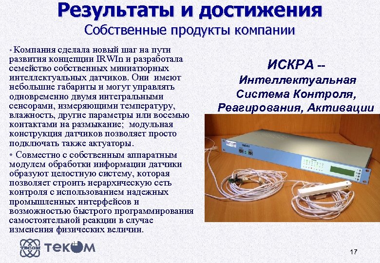 Результаты и достижения Собственные продукты компании • Компания сделала новый шаг на пути развития