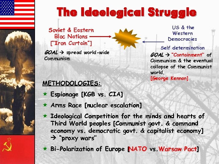 The Ideological Struggle Soviet & Eastern Bloc Nations [“Iron Curtain”] GOAL spread world-wide Communism