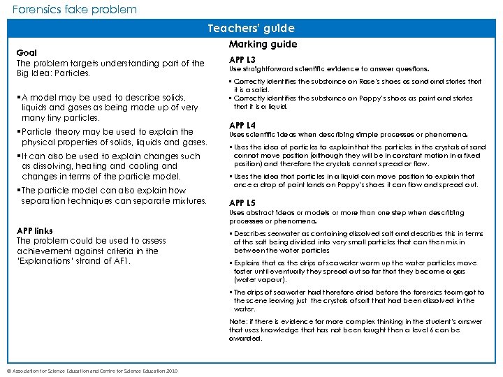 Forensics fake problem Teachers’ guide Goal The problem targets understanding part of the Big