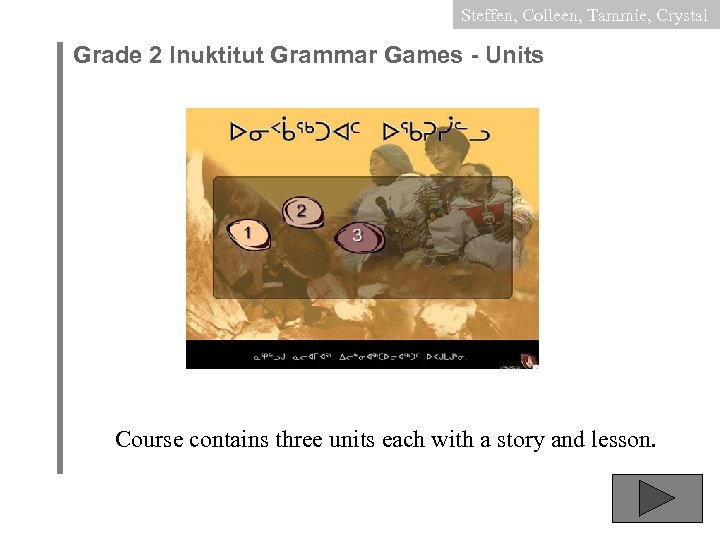 Steffen, Colleen, Tammie, Crystal Grade 2 Inuktitut Grammar Games - Units Course contains three