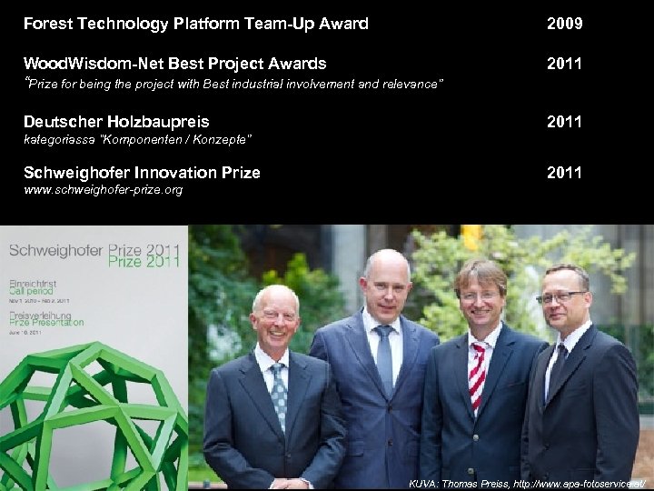 Forest Technology Platform Team-Up Award 2009 Wood. Wisdom-Net Best Project Awards “Prize for being