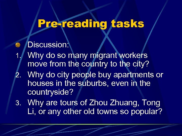 Pre-reading tasks Discussion: 1. Why do so many migrant workers move from the country