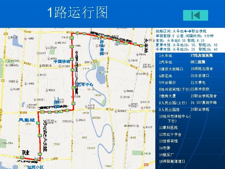 1路运行图 9 10 11 8 7 6 5 4 3 2 1 线路区间: 火车站