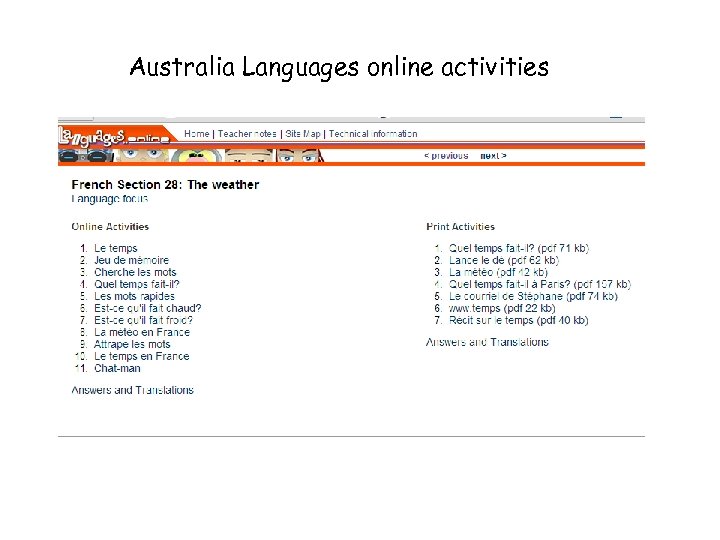 Australia Languages online activities 