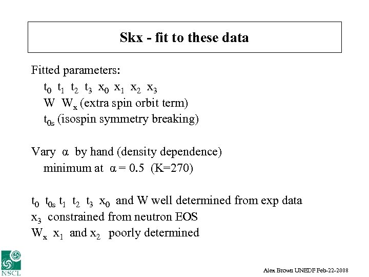Skx - fit to these data Fitted parameters: t 0 t 1 t 2