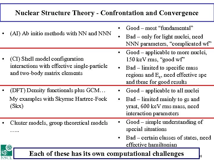 Nuclear Structure Theory - Confrontation and Convergence • (AI) Ab initio methods with NN