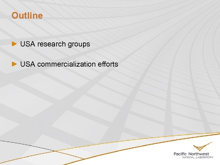 Outline USA research groups USA commercialization efforts 