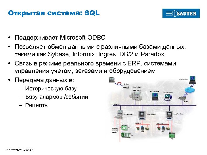 Открытая система: SQL • Поддерживает Microsoft ODBC • Позволяет обмен данными с различными базами