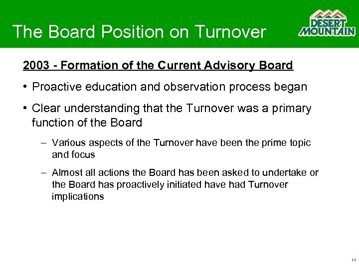 The Board Position on Turnover 2003 - Formation of the Current Advisory Board •
