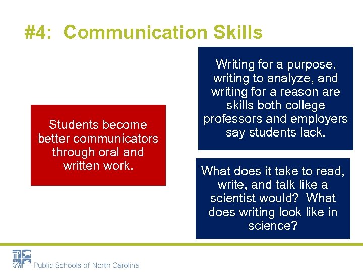 #4: Communication Skills Students become better communicators through oral and written work. Writing for