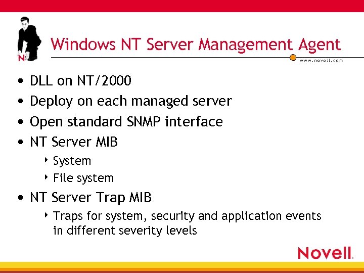 Windows NT Server Management Agent • DLL on NT/2000 • Deploy on each managed