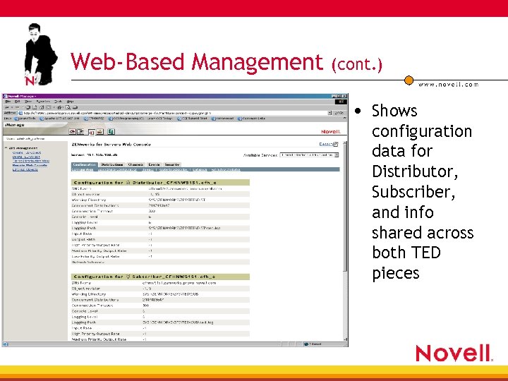 Web-Based Management (cont. ) • Shows configuration data for Distributor, Subscriber, and info shared