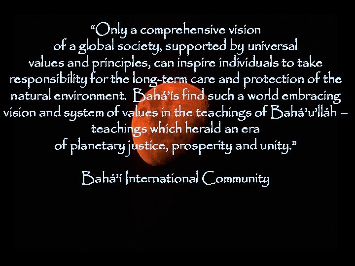 “Only a comprehensive vision of a global society, supported by universal values and principles,