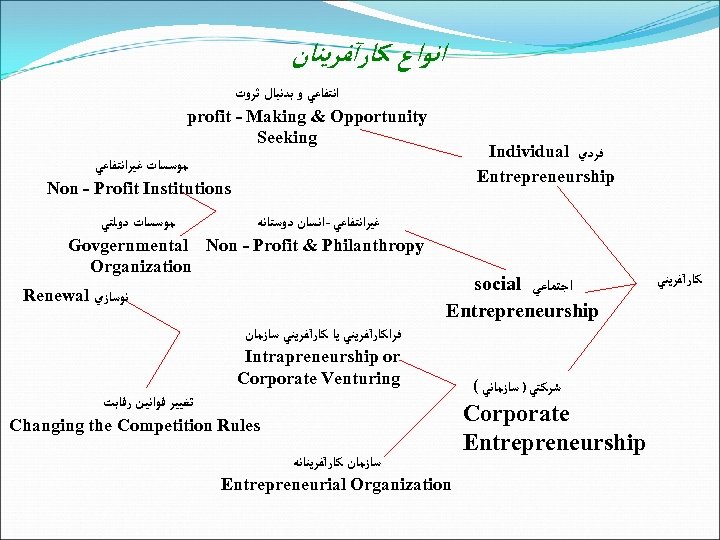  ﺍﻧﻮﺍﻉ ﻛﺎﺭآﻔﺮﻳﻨﺎﻥ ﺍﻧﺘﻔﺎﻋﻲ ﻭ ﺑﺪﻧﺒﺎﻝ ﺛﺮﻭﺕ profit - Making & Opportunity Seeking ﻣﻮﺳﺴﺎﺕ