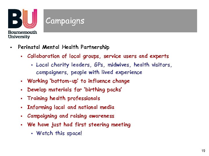 Campaigns § Perinatal Mental Health Partnership § Collaboration of local groups, service users and