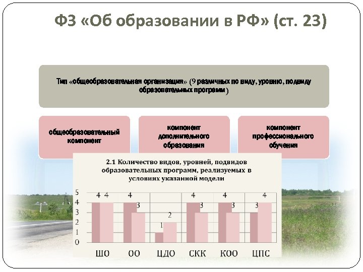 ФЗ «Об образовании в РФ» (ст. 23) Тип «общеобразовательная организация» (9 различных по виду,