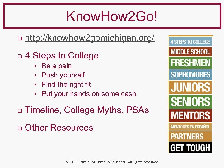 Know. How 2 Go! ❑ http: //knowhow 2 gomichigan. org/ ❑ 4 Steps to