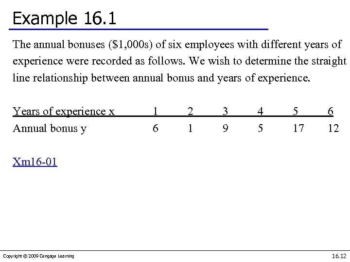 Example 16. 1 The annual bonuses ($1, 000 s) of six employees with different