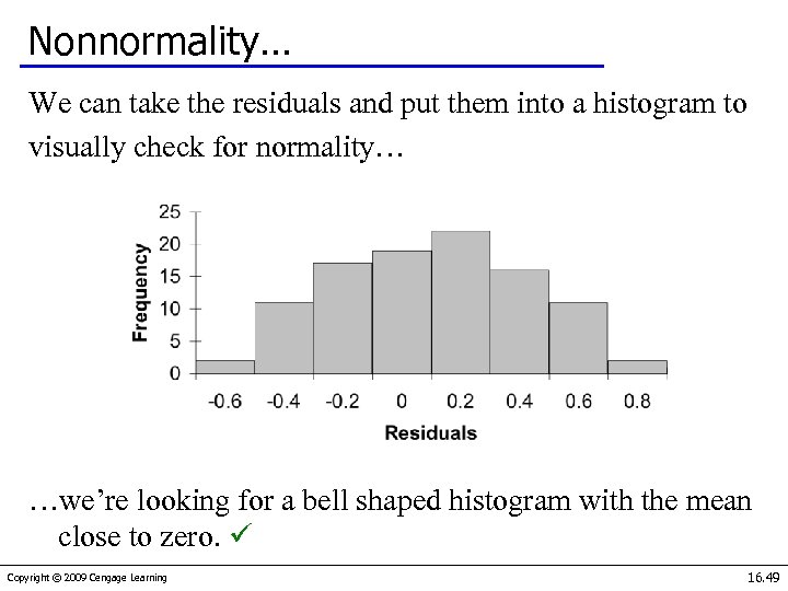 Nonnormality… We can take the residuals and put them into a histogram to visually