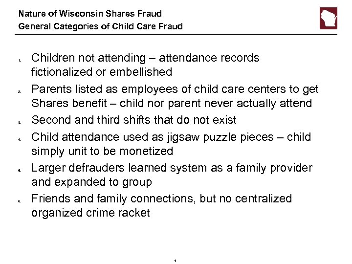 Nature of Wisconsin Shares Fraud General Categories of Child Care Fraud 1. 2. 3.
