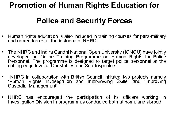 Promotion of Human Rights Education for Police and Security Forces • Human rights education