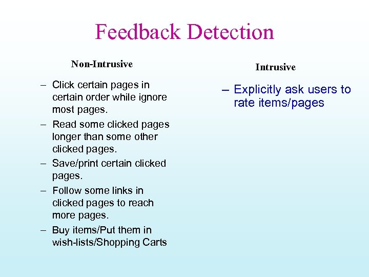 Feedback Detection Non-Intrusive – Click certain pages in certain order while ignore most pages.