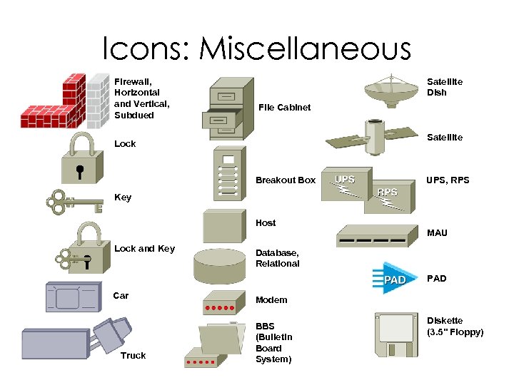 Icons: Miscellaneous Firewall, Horizontal and Vertical, Subdued Satellite Dish File Cabinet Satellite Lock Breakout