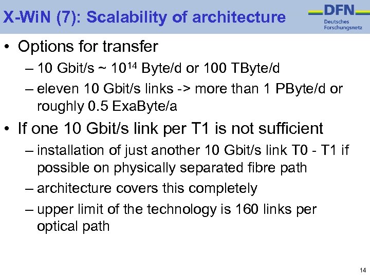 X-Wi. N (7): Scalability of architecture • Options for transfer – 10 Gbit/s ~