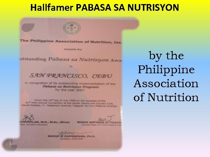 Hallfamer PABASA SA NUTRISYON by the Philippine Association of Nutrition 