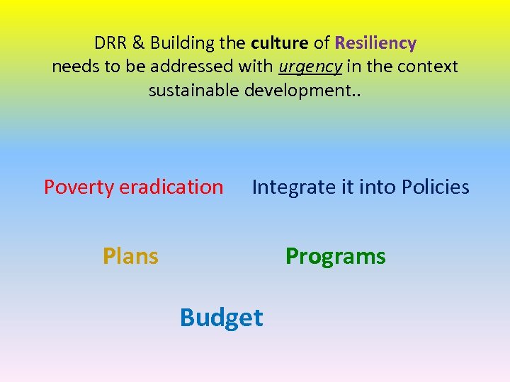 DRR & Building the culture of Resiliency needs to be addressed with urgency in