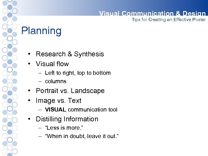 Visual Communication & Design Tips for Creating an Effective Poster Planning • Research &