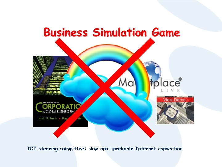 Business Simulation Game ICT steering committee: slow and unreliable Internet connection 