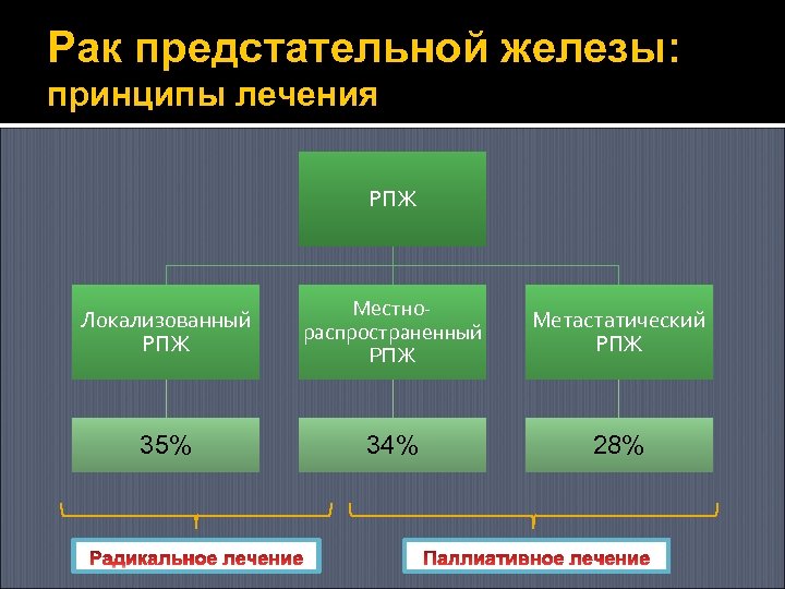 Рак предстательной железы: принципы лечения РПЖ Локализованный РПЖ Местнораспространенный РПЖ Метастатический РПЖ 35% 34%
