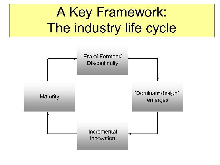 A Key Framework: The industry life cycle Era of Ferment/ Discontinuity “Dominant design” emerges