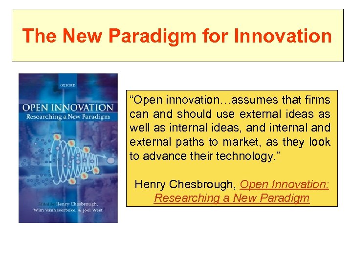 The New Paradigm for Innovation “Open innovation…assumes that firms can and should use external