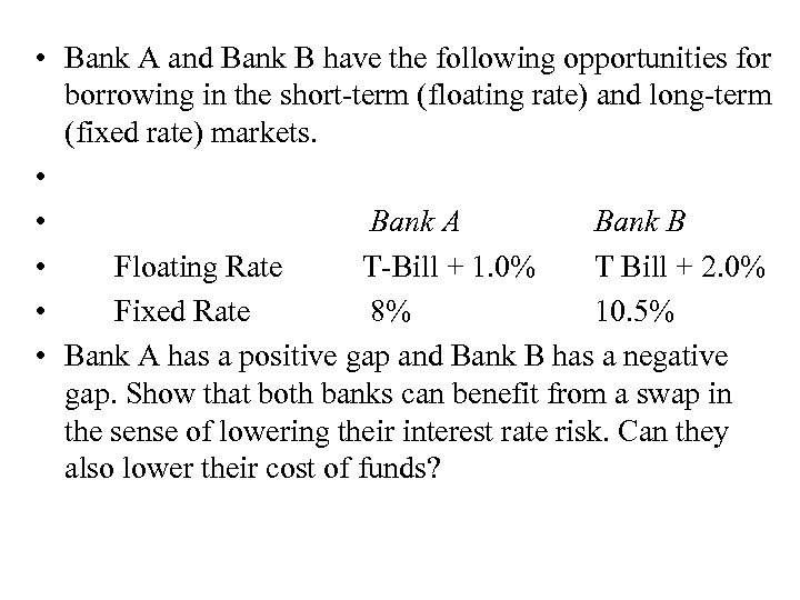  • Bank A and Bank B have the following opportunities for borrowing in