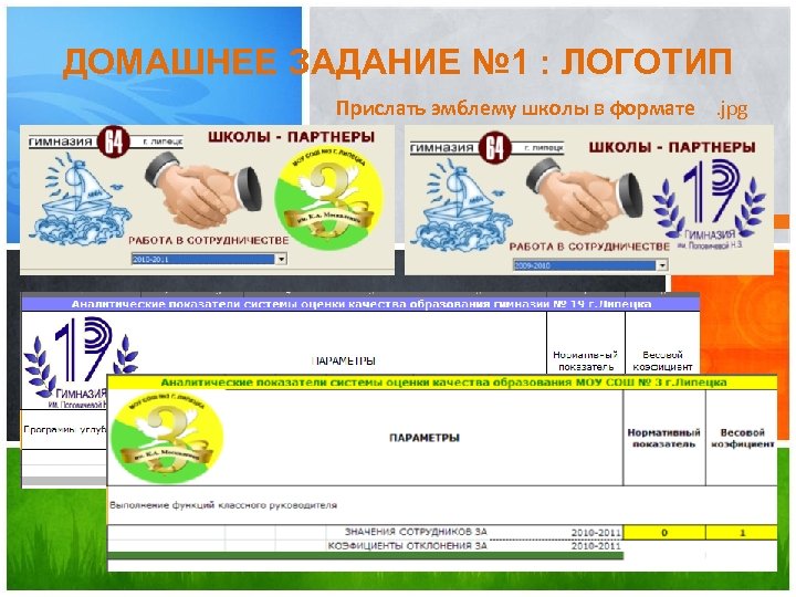 ДОМАШНЕЕ ЗАДАНИЕ № 1 : ЛОГОТИП Прислать эмблему школы в формате . jpg 