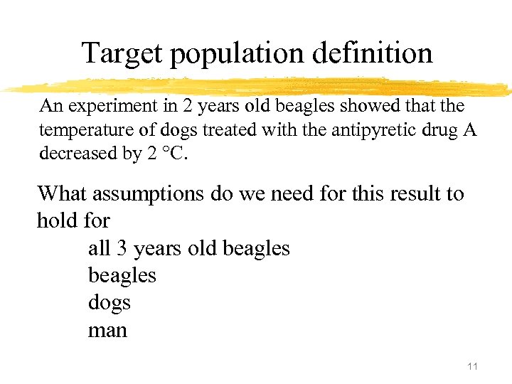 Target population definition An experiment in 2 years old beagles showed that the temperature