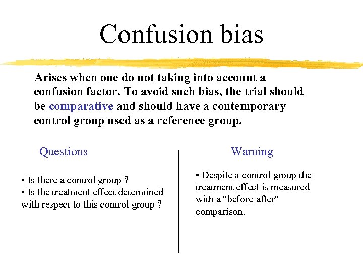 Confusion bias Arises when one do not taking into account a confusion factor. To