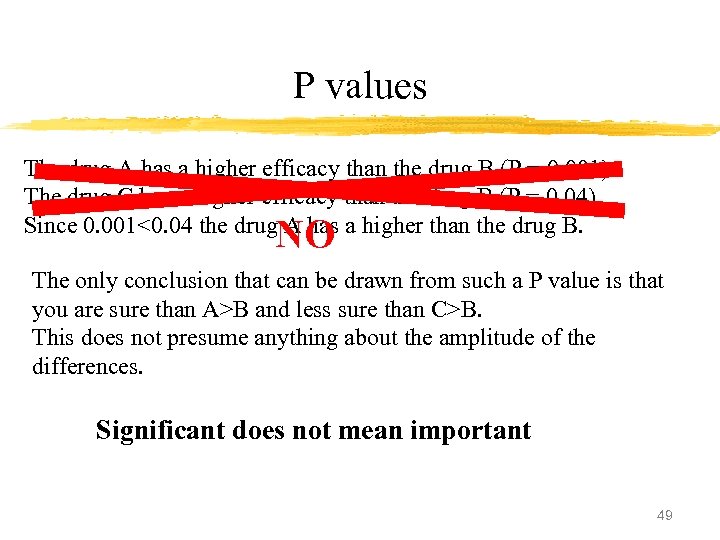 P values The drug A has a higher efficacy than the drug B (P