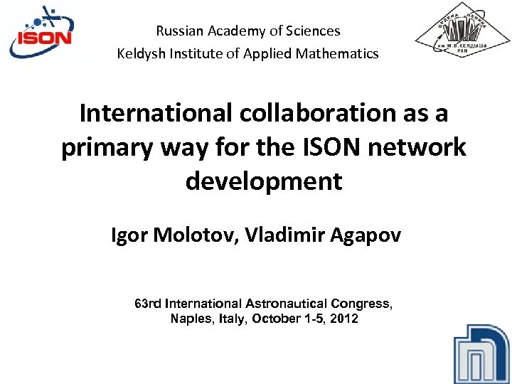 Russian Academy of Sciences Keldysh Institute of Applied Mathematics International collaboration as a primary
