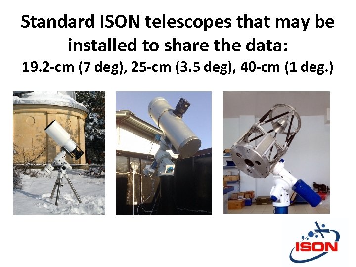 Standard ISON telescopes that may be installed to share the data: 19. 2 -cm