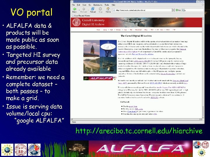 VO portal • ALFALFA data & products will be made public as soon as