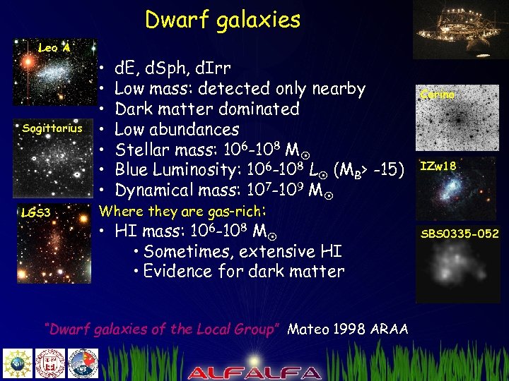 Dwarf galaxies Leo A Sagittarius LGS 3 • • d. E, d. Sph, d.