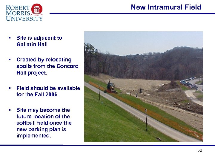 New Intramural Field § Site is adjacent to Gallatin Hall § Created by relocating