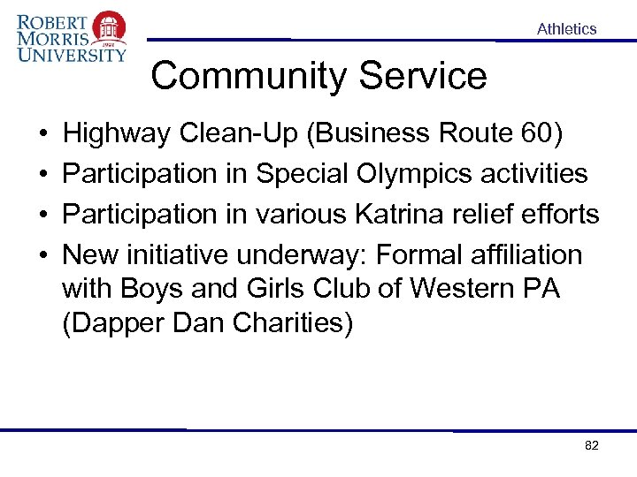 Athletics Community Service • • Highway Clean-Up (Business Route 60) Participation in Special Olympics