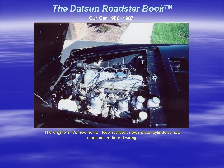 The Datsun Roadster Book. TM Our Car 1980 -1987 The engine in it’s new