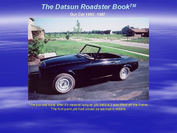 The Datsun Roadster Book. TM Our Car 1980 -1987 The painted body after it’s