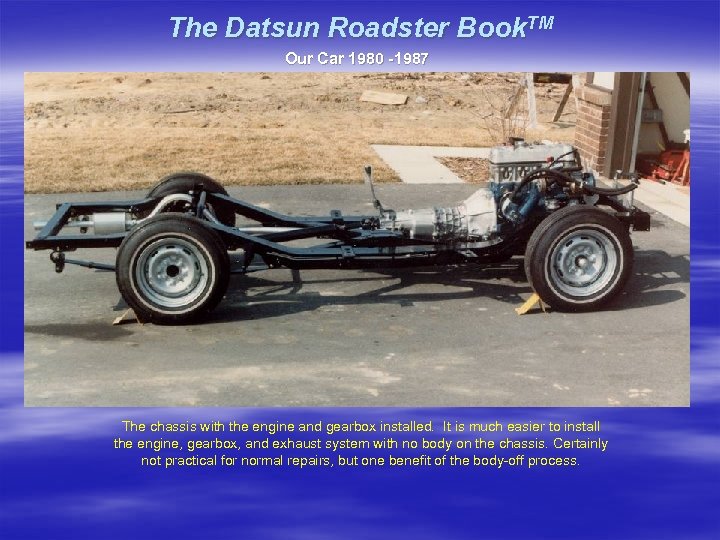 The Datsun Roadster Book. TM Our Car 1980 -1987 The chassis with the engine