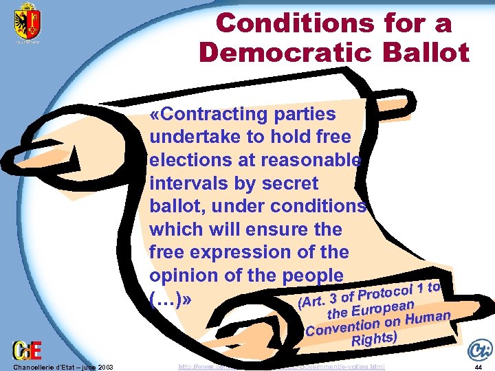 Conditions for a Democratic Ballot «Contracting parties undertake to hold free elections at reasonable